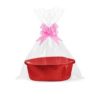 Lotvic Gift Basket, Hamper Kit, Empty Hamper Basket with Cellophane Bags and Pull Bows, Rope Gift Baskets with Handles, Woven Gift Baskets for Baby Shower, Wedding, Birthday, Housewarming (Red)