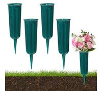 Lotvic Grave Vases with Spike, 4Pcs Grave Flower Holders, Plastic Cemetery Flower Pots, Memorial Vases for Graves, Grave Flower Pots for Graveside Lawn Yard Garden Decoration (4 Pcs Green)
