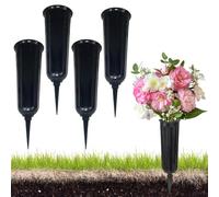 Lotvic Grave Vases with Spike, 4Pcs Grave Flower Holders, Plastic Cemetery Flower Pots, Memorial Vases for Graves, Grave Flower Pots for Graveside Lawn Yard Garden Decoration (Black)