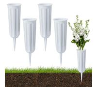 Lotvic Grave Vases with Spike, 4Pcs Grave Flower Holders, Plastic Cemetery Flower Pots, Memorial Vases for Graves, Grave Flower Pots for Graveside Lawn Yard Garden Decoration (4 Pcs White)