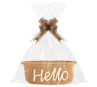 Lotvic Hello Gift Basket, Empty Hamper Basket with Cellophane Bags and Pull Bows, Cotton Rope Gift Baskets with Handles, Woven Hamper Baskets for Baby Shower, Birthday, Housewarming, Christmas