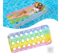 Lotvic Inflatable Pool Float, Lilo Pool Inflatables with Pillow for Adults, Inflatable Pool Lounger with Transparent Repair Patches, Rainbow Glitter Pool Raft for Summer Beach Games, Water Party