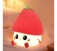 Lotvic Strawberry Night Light, Rechargeable Strawberry Nightlight with 3-Level Dimming and 30-Min Auto-Off Timer, Cute Silicone Bedside Lamp for Nursery, Bedroom Decor