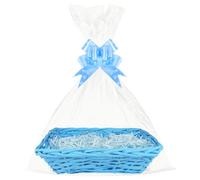 Lotvic Wicker Gift Basket, Hamper Kit, Empty Wicker Hamper Basket with Cellophane Bags, Pull Bows and Shredded Tissue Paper, Wicker Gift Baskets for Baby Shower, Wedding, Birthday, Christmas (Blue)