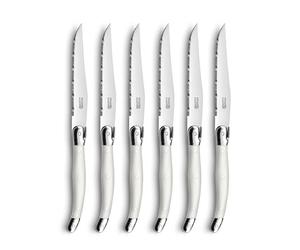 Lou Laguiole Rustic Set of 6 Steak Knives - Pearl Stainless Steel Steak Knife Set - Serrated Blades for Effortless Cutting - Dishwasher Safe Table Knives