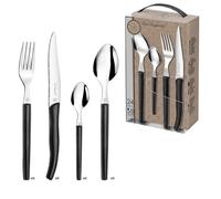 Lou Laguiole Sky 2271AAPA23C40 Cutlery Set with Case for 6 People Stainless Steel/Leather Effect Handle Black 14 x 7.5 x 24.5 cm