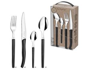 Lou Laguiole Sky 2271AAPA23C40 Cutlery Set with Case for 6 People Stainless Steel/Leather Effect Handle Black 14 x 7.5 x 24.5 cm