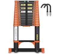 LOUAK&HIRON Aluminium Telescopic Ladder, 4.7m Extendable, 16ft Folding, Non-Slip, Orange