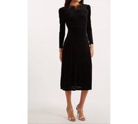 Louche Women's Krystel Zebra Devore Feather Trim Midi Dress Black | Size: 10 Louche Black 10