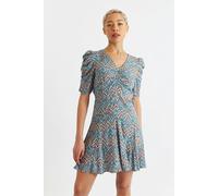 Louche Women's Margot Art Attack Print Mini Tea Dress - Duck Egg in Blue | Size: 14 Louche Blue 14