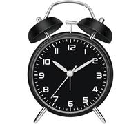 Loud Alarm Clock for Heavy Sleepers Adults, 11.5cm Battery Operated Analog Alarm Clock with Twin Bell Alarm, Silent No Ticking Old School Retro Desk Clock for Bedroom Office Seniors Kids, Black