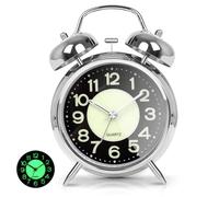 Loud Alarm Clock for Heavy Sleepers, Retro Twin Bell Design, 4-Inch Silent Non-Ticking Quartz Clock with Light and Luminous Dial,Perfect for Bedside and Bedrooms (White)
