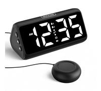 Loud Alarm Clock for Heavy Sleepers, Vibrating Alarm Clock with Vibration Pad, Led Display, Dual Alarms, 5 Brightness, 4 Volumes, Snooze, Bedside Clocks for Teens Elderly (Black-White)