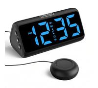 Loud Alarm Clock for Heavy Sleepers, Vibrating Alarm Clock with Vibration Pad, Led Display, Dual Alarms, 5 Brightness, 4 Volumes, Snooze, Bedside Clocks for Teens Elderly (Black-Blue)