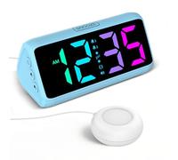 Loud Alarm Clock for Heavy Sleepers, Vibrating Alarm Clock with Vibration Pad, RGB Led Display, Dual Alarms, 5 Brightness, 4 Volumes, Snooze, Bedside Clocks for Teens Elderly (Blue)
