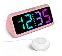 Loud Alarm Clock for Heavy Sleepers, Vibrating Alarm Clock with Vibration Pad, RGB Led Display, Dual Alarms, 5 Brightness, 4 Volumes, Snooze, Bedside Clocks for Teens Elderly (Pink)