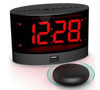 Loud Alarm Clock with Wireless Bed Shaker, Vibing Dual Alarm Clock for Heavy Sleepers, Deaf and Hearing-impaired, Adjustable Volume/Dimmer/up Mode, USB Charger Port, Pillow Shaker