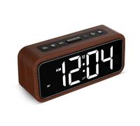 Loud Alarm Clocks Bedside, Wooden Alarm Clock with 12 Alarm Sounds, 5 Volumes, 5 Brightness, LED Display, Snooze, Manual DST, Loud Alarm Clocks for Bedroom Living Room, Mains Powered (Brown-White)