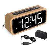 Loud Alarm Clocks Bedside, Wooden Alarm Clock with 12 Alarm Sounds, 5 Volumes, 5 Brightness, LED Display, Snooze, Manual DST, Loud Alarm Clocks for Bedroom Living Room, Mains Powered (Beech-White)