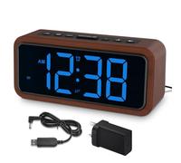 Loud Alarm Clocks Bedside, Wooden Alarm Clock with 12 Alarm Sounds, 5 Volumes, 5 Brightness, LED Display, Snooze, Manual DST, Loud Alarm Clocks for Bedroom Living Room, Mains Powered