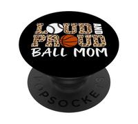 Loud And Proud Ball Mom Leopard Baseball Basketball Mom PopSockets Adhesive PopGrip