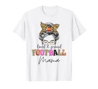 Loud and proud football Mama messy bun leopard women T-Shirt