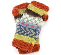 Loud Gloves Wool Knit Arm Warmers Fleece Lined - Chevron - Orange
