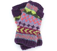 Loud Gloves Wool Knit Arm Warmers Fleece Lined - Chevron - Purple