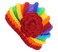 Loud Hats Rainbow Wool Knit Beanie Hat Shell Shaped with Crochet Flower Applique