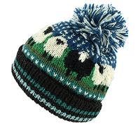 Loud Hats Wool Knit Bobble Beanie Hat Sheep Pattern and Black Sheep (Teal)