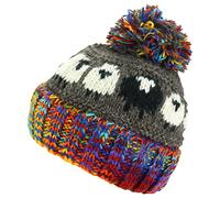 Loud Hats Wool Knit Bobble Beanie Hat Sheep Pattern & Black Sheep - Grey Rainbow