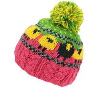Loud Hats Wool Knit Bobble Beanie Hat Sheep Pattern & Black Sheep - Pink Green Yellow