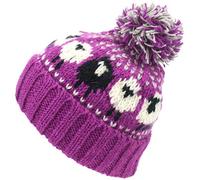 Loud Hats Wool Knit Bobble Beanie Hat Sheep Pattern & Black Sheep - Pink White