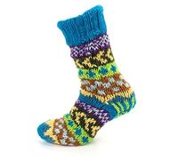 Loud Hats Wool Knitted Slipper Socks Fleece Lined Chunky Hand Knit - Chevron Blue