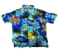 Loud Hawaiian Boys Shirt Bright Orange with Palm Trees and Sunsets, Holiday, for About 12 Years Age
