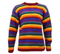 Loud Jumpers Chunky Wool Knit Rainbow Striped Hippie Jumper Rainbow - S