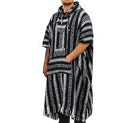 LOUDelephant 100% Woven Cotton Long Hooded Poncho - Black & White