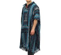 LOUDelephant 100% Woven Cotton Long Hooded Poncho - Blue & White