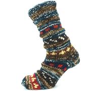 LOUDelephant Chunky Wool Knit Abstract Pattern Fleece Lined Socks - Blue & Brown