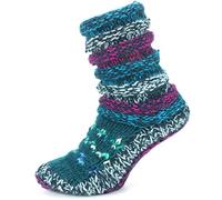 LOUDelephant Chunky Wool Knit Abstract Pattern Slipper Socks - Blue