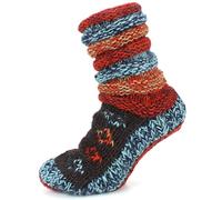 LOUDelephant Chunky Wool Knit Abstract Pattern Slipper Socks - Red