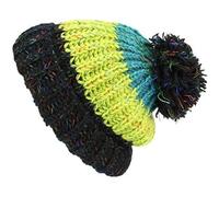 LOUDelephant Chunky Wool Knit Baggy Slouch Striped Beanie Bobble Hat - Black