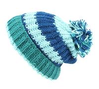 LOUDelephant Chunky Wool Knit Baggy Slouch Striped Beanie Bobble Hat - Blue