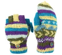 LOUDelephant Chunky Wool Knit Fingerless Shooter Gloves - Chevron - Blue