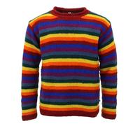 LOUDelephant Chunky Wool Knit Jumper Space Dye Stripes Pattern Rainbow Retro Knitted Sweater 100% Loose Oversized Warm