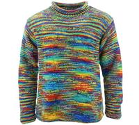 LOUDelephant Chunky Wool Knit Jumper Space Dye Stripes Pattern Rainbow Retro Knitted Sweater 100% Loose Oversized Warm