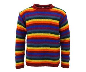 LOUDelephant Chunky Wool Knit Jumper Space Dye Stripes Pattern Rainbow Retro Knitted Sweater 100% Loose Oversized Warm