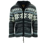 LOUDelephant Hand Knitted Wool Hooded Jacket Cardigan - Fairisle Grey (Medium)