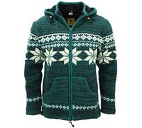 LOUDelephant Hand Knitted Wool Hooded Jacket Cardigan - Fairisle Teal (Large)
