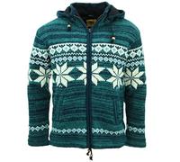 LOUDelephant Hand Knitted Wool Hooded Jacket Cardigan - Fairisle Teal (Medium)